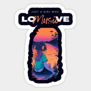 Just a girl who love music cute vintage music graphic design Sticker